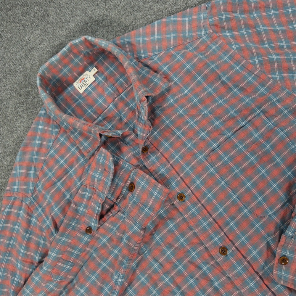 Faherty Brand Mens Large Blue Red Plaid Organic Cotton Flannel Button Down #4790